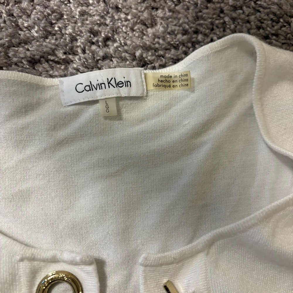 Calvin Klein White Cardigan with Gold Buttons - Picture 3 of 4